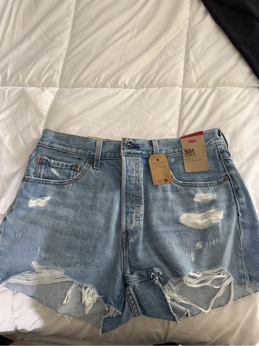 Levi's Light Blue Distressed 501 Denim Shorts